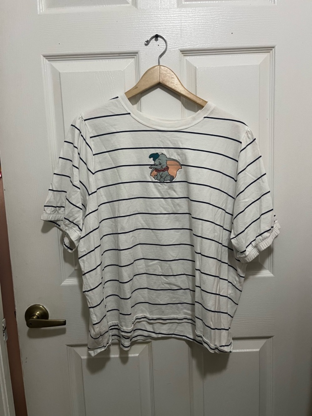 Disney White and Navy Striped Short-Sleeve Tee with Dumbo Patch